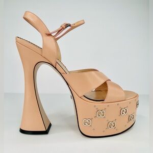 GUCCI JANAYA INTERLOCKING G PLATFORM PLATO ANKLE STRAP STUD SANDALS SIZE EU 40.5